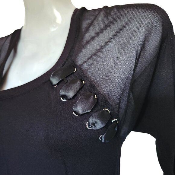 I.N.C. Edgy Mesh and Ribbon 3/4 Length Sleeve Top - Picture 2 of 3
